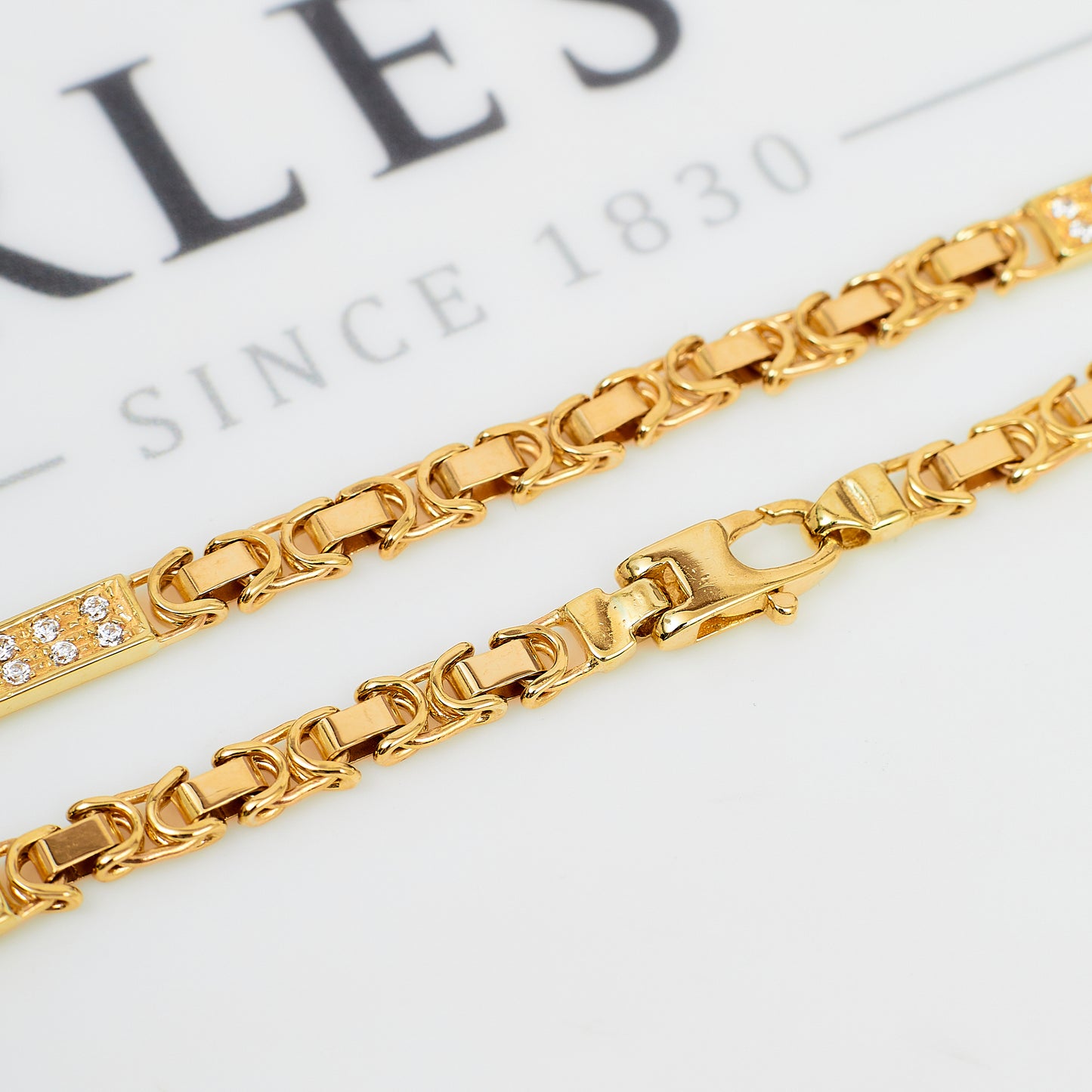 Pre-Owned 9ct Gold Flat Byzantine CZ Necklace 19 Inch