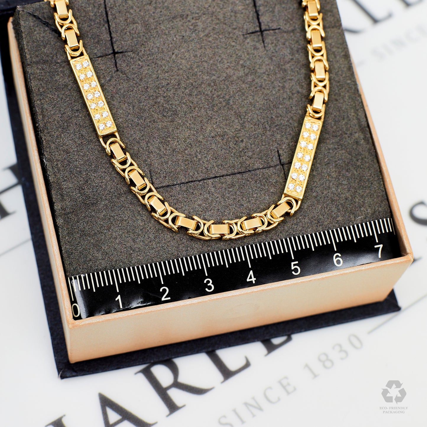 Pre-Owned 9ct Gold Flat Byzantine CZ Necklace 19 Inch