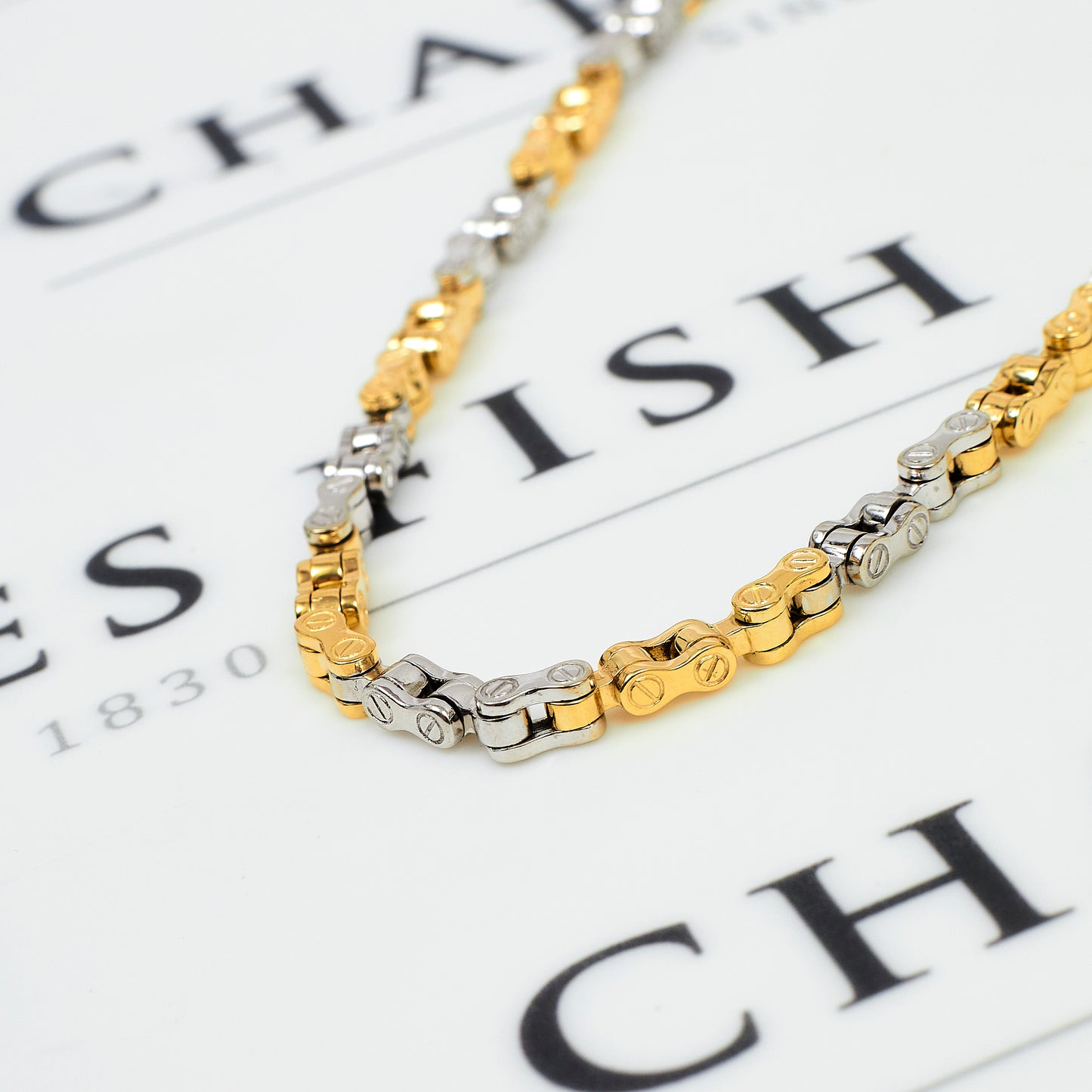 Pre-Owned 9ct Gold 2 Tone Bike Chain Design Necklace