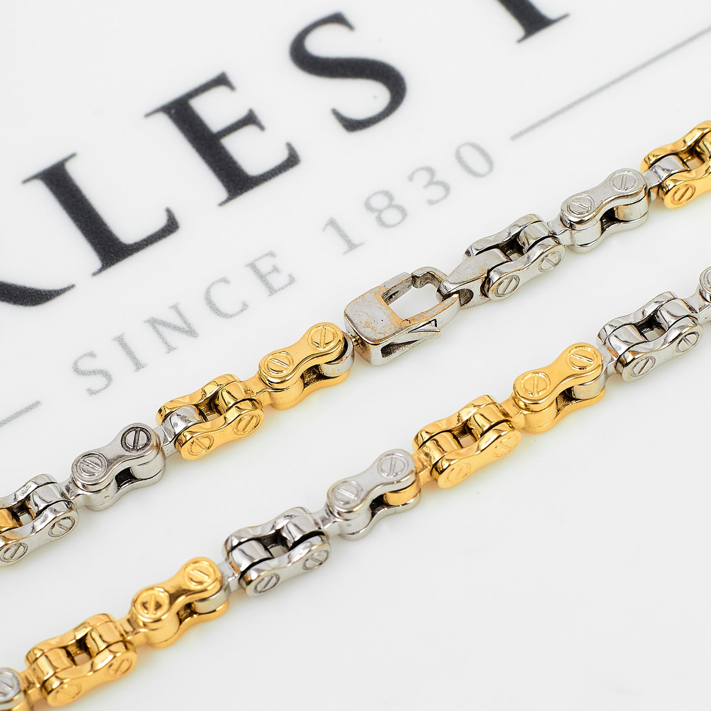 Pre-Owned 9ct Gold 2 Tone Bike Chain Design Necklace