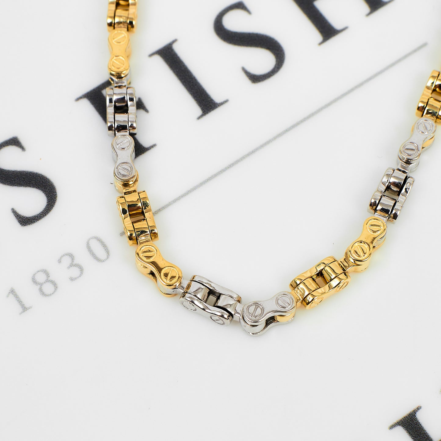Pre-Owned 9ct Gold 2 Tone Bike Chain Design Necklace