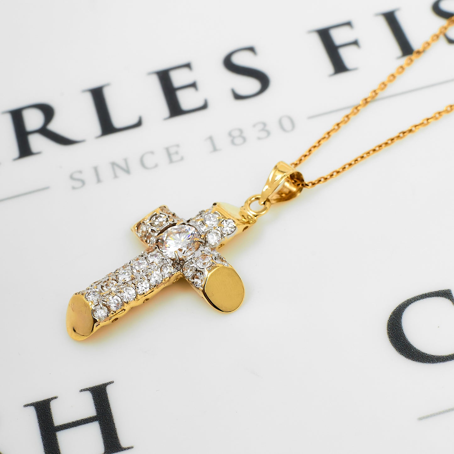 Pre-Owned 9ct Gold CZ Cross Pendant