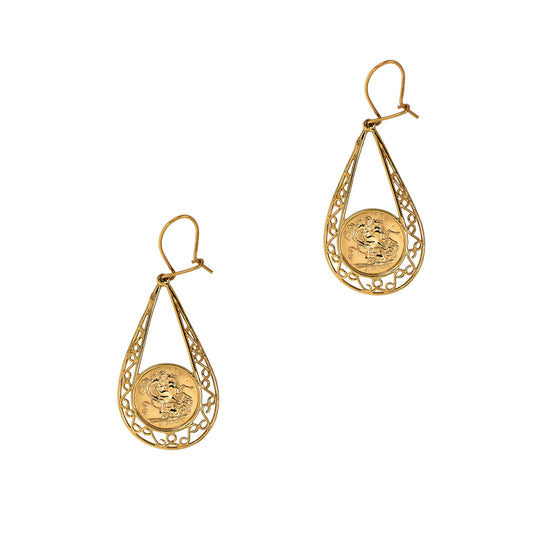 Pre-Owned 9ct Gold St George Teardrop Earrings