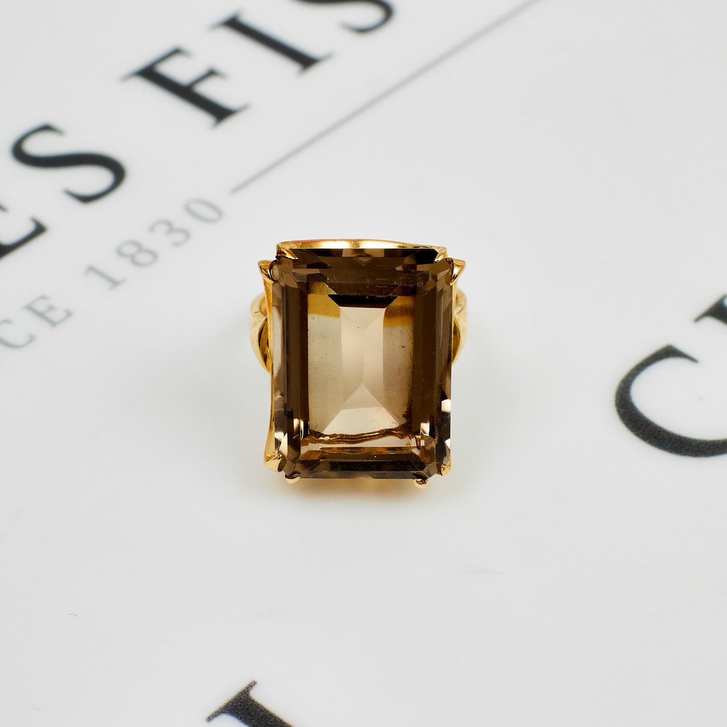 Pre-Owned 9ct Gold Smokey Quartz Cocktail Ring - Size O