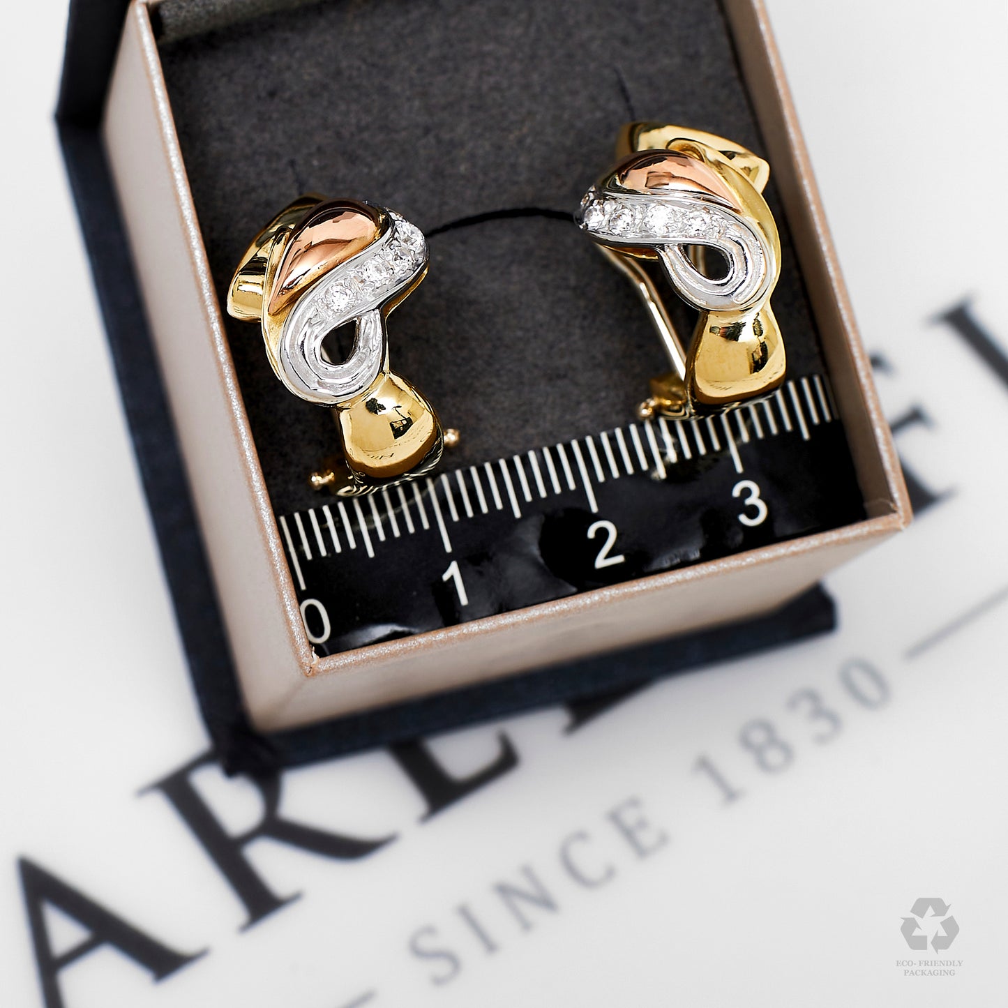 Pre-Owned 18ct Gold Tricolour CZ Swirl Earrings