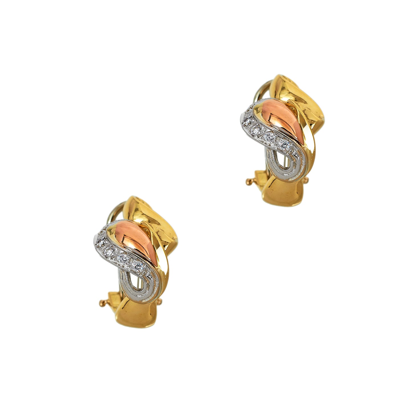 Pre-Owned 18ct Gold Tricolour CZ Swirl Earrings