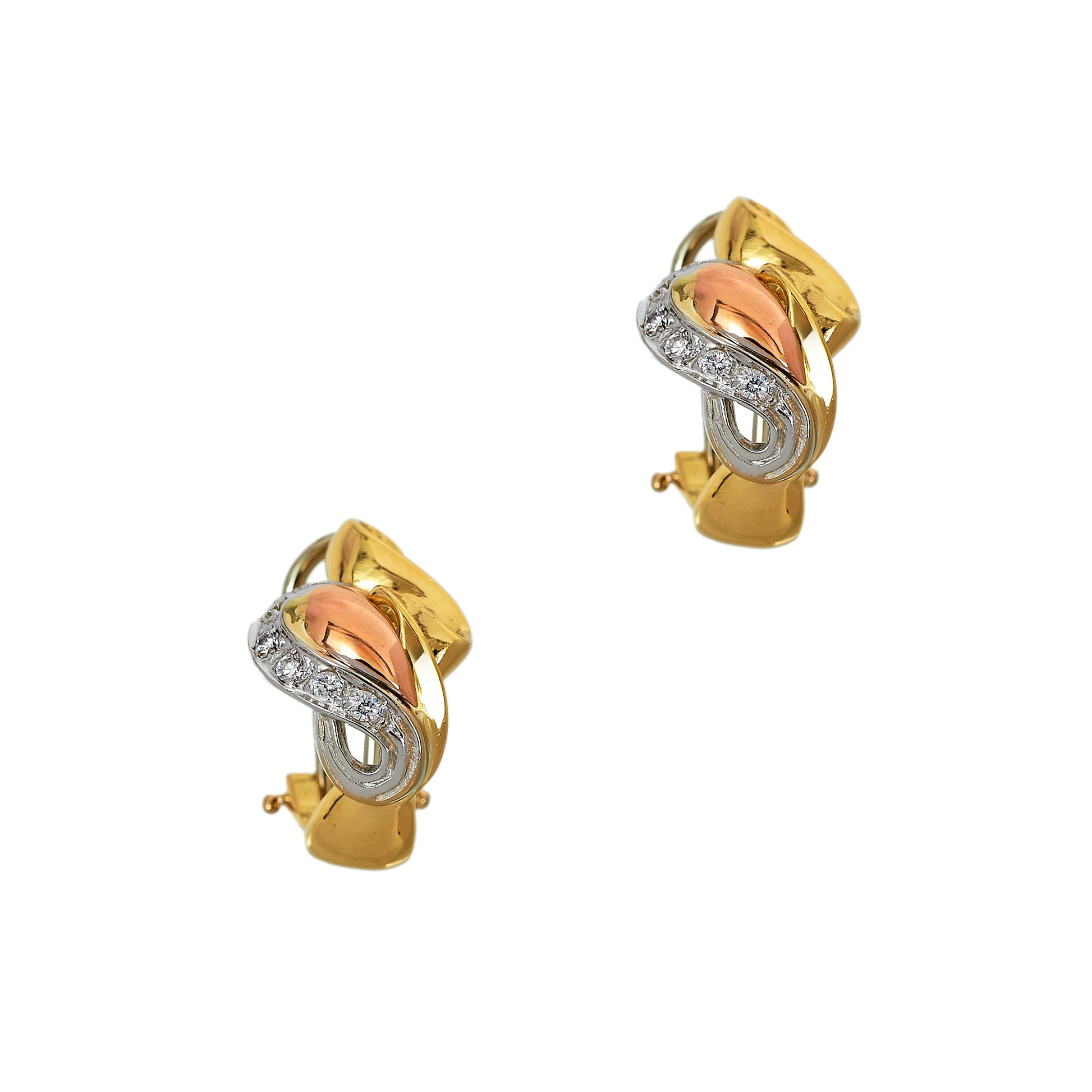 Pre-Owned 18ct Gold Tricolour CZ Swirl Earrings