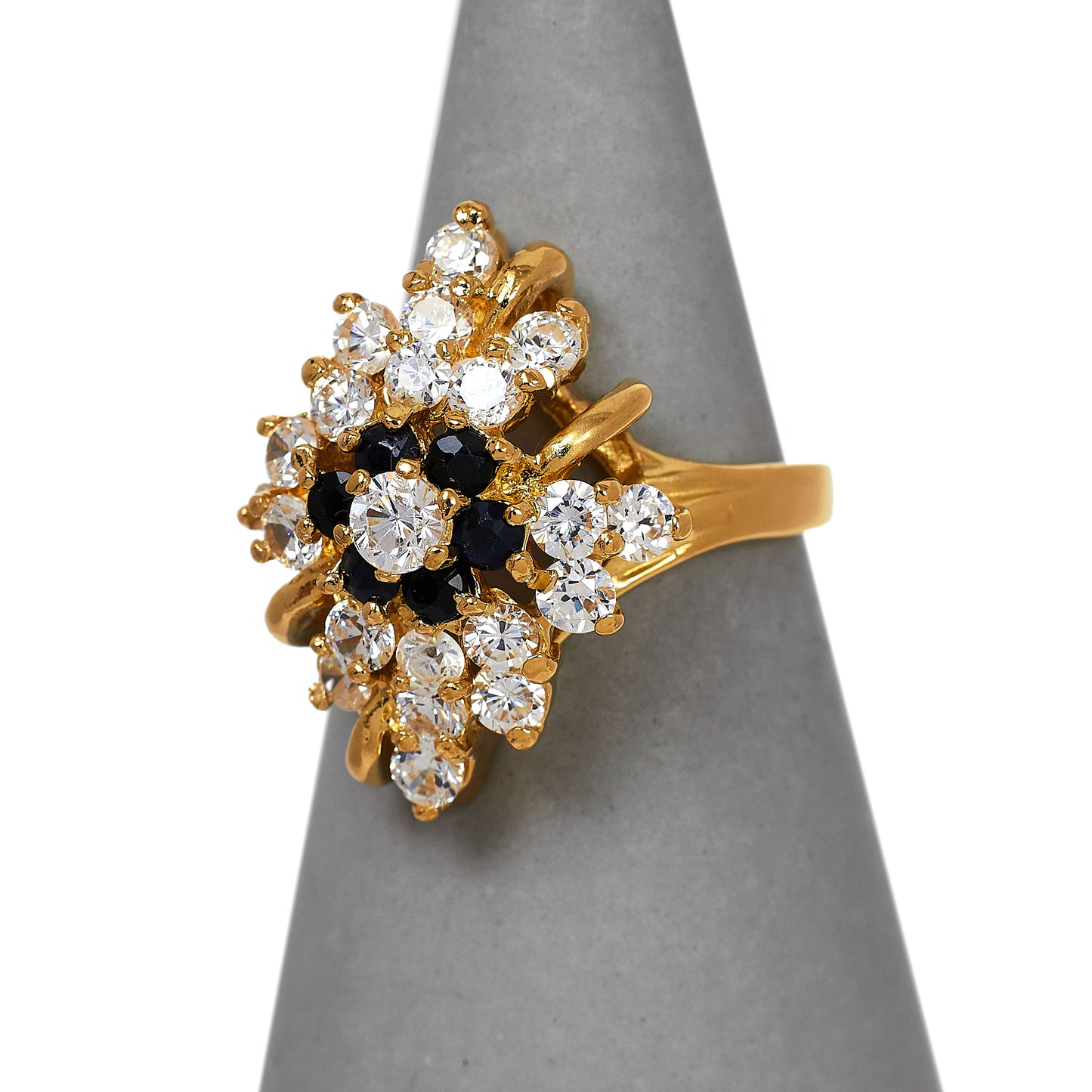 Pre-Owned 18ct Gold Sapphire & CZ Cocktail Ring Size M