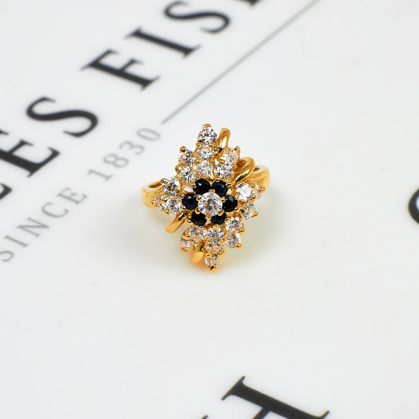 Pre-Owned 18ct Gold Sapphire & CZ Cocktail Ring Size M
