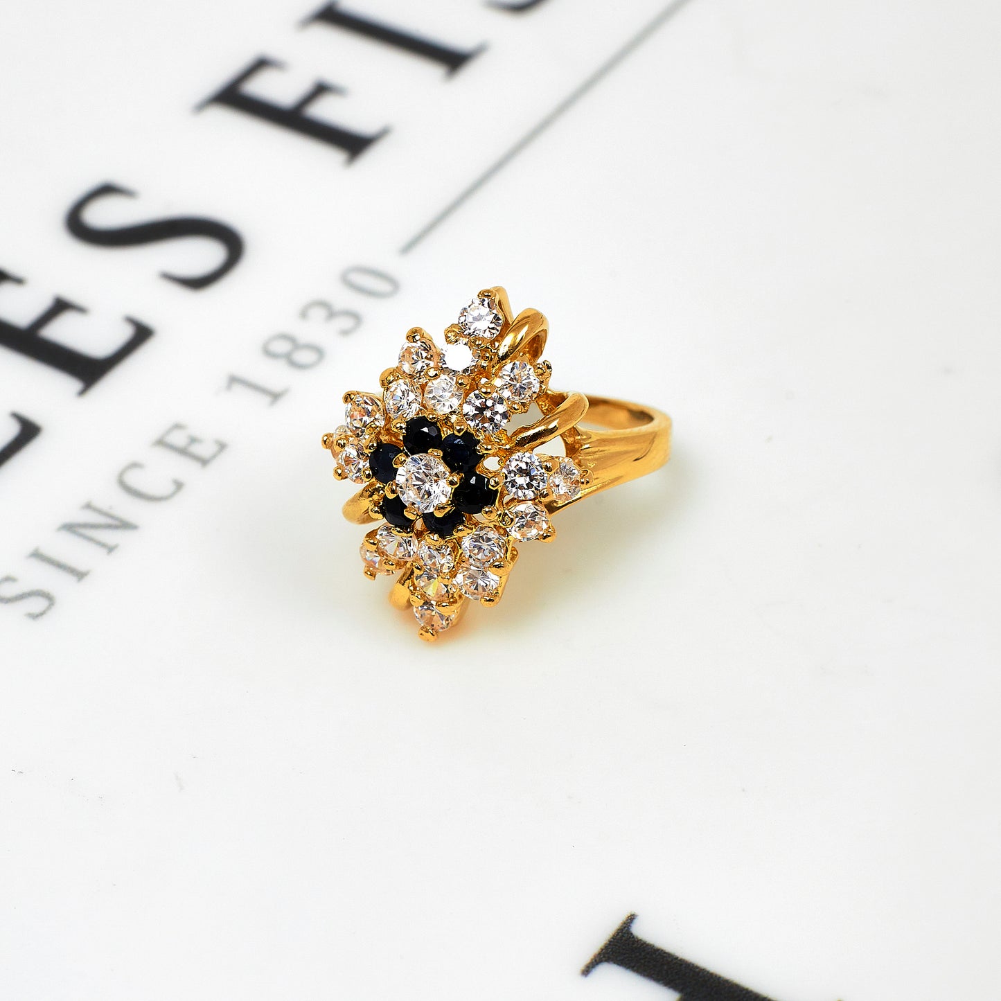 Pre-Owned 18ct Gold Sapphire & CZ Cocktail Ring Size M