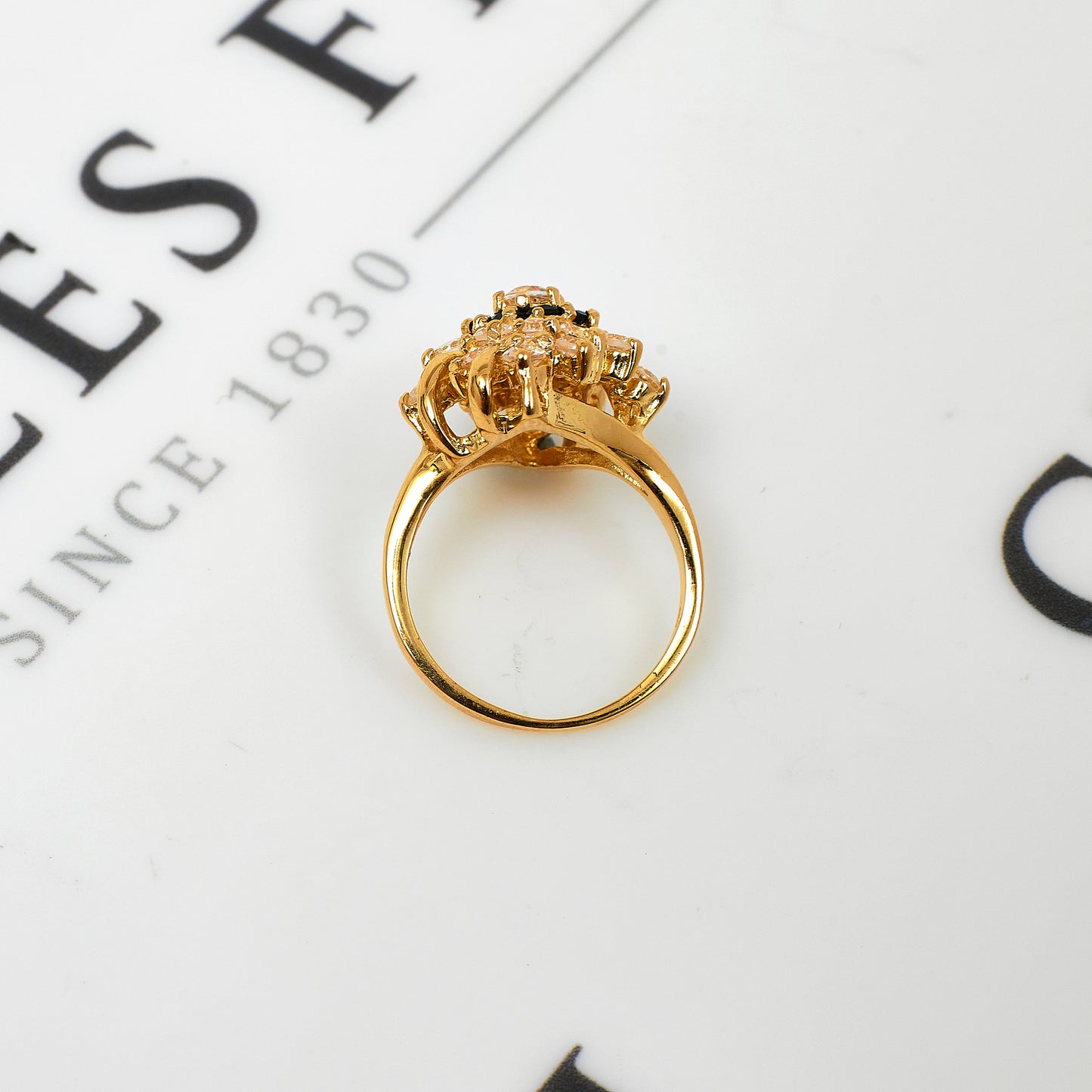 Pre-Owned 18ct Gold Sapphire & CZ Cocktail Ring Size M
