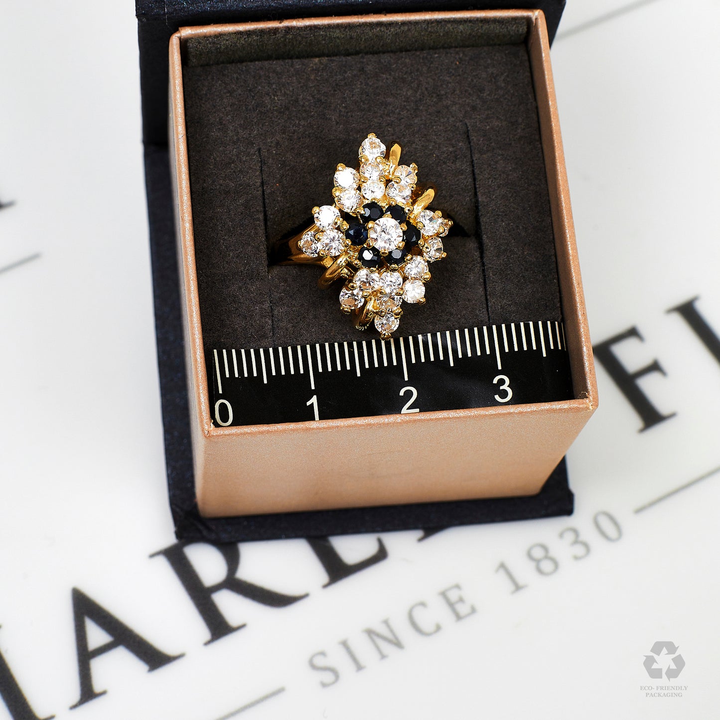 Pre-Owned 18ct Gold Sapphire & CZ Cocktail Ring Size M
