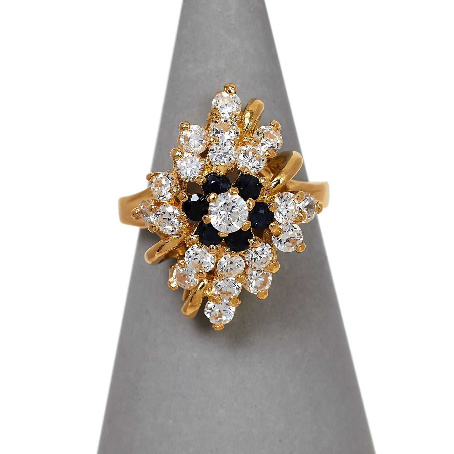 Pre-Owned 18ct Gold Sapphire & CZ Cocktail Ring Size M