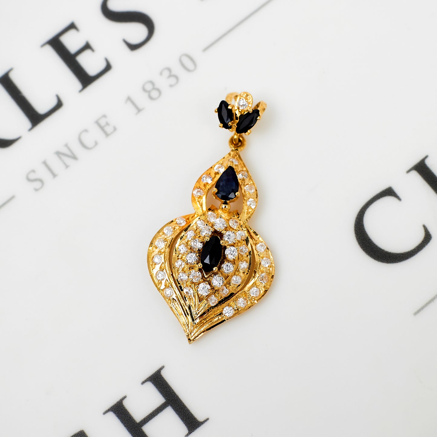 Pre-Owned 18ct Gold Sapphire & CZ Fancy Drop Pendant
