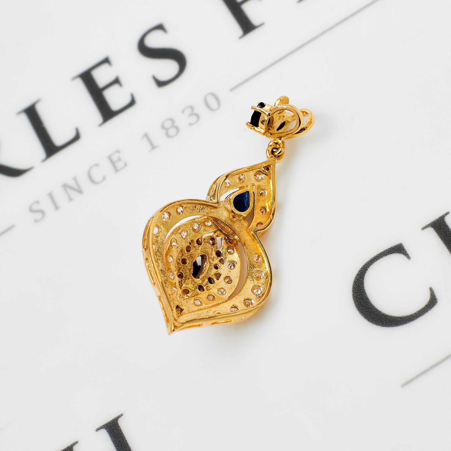 Pre-Owned 18ct Gold Sapphire & CZ Fancy Drop Pendant