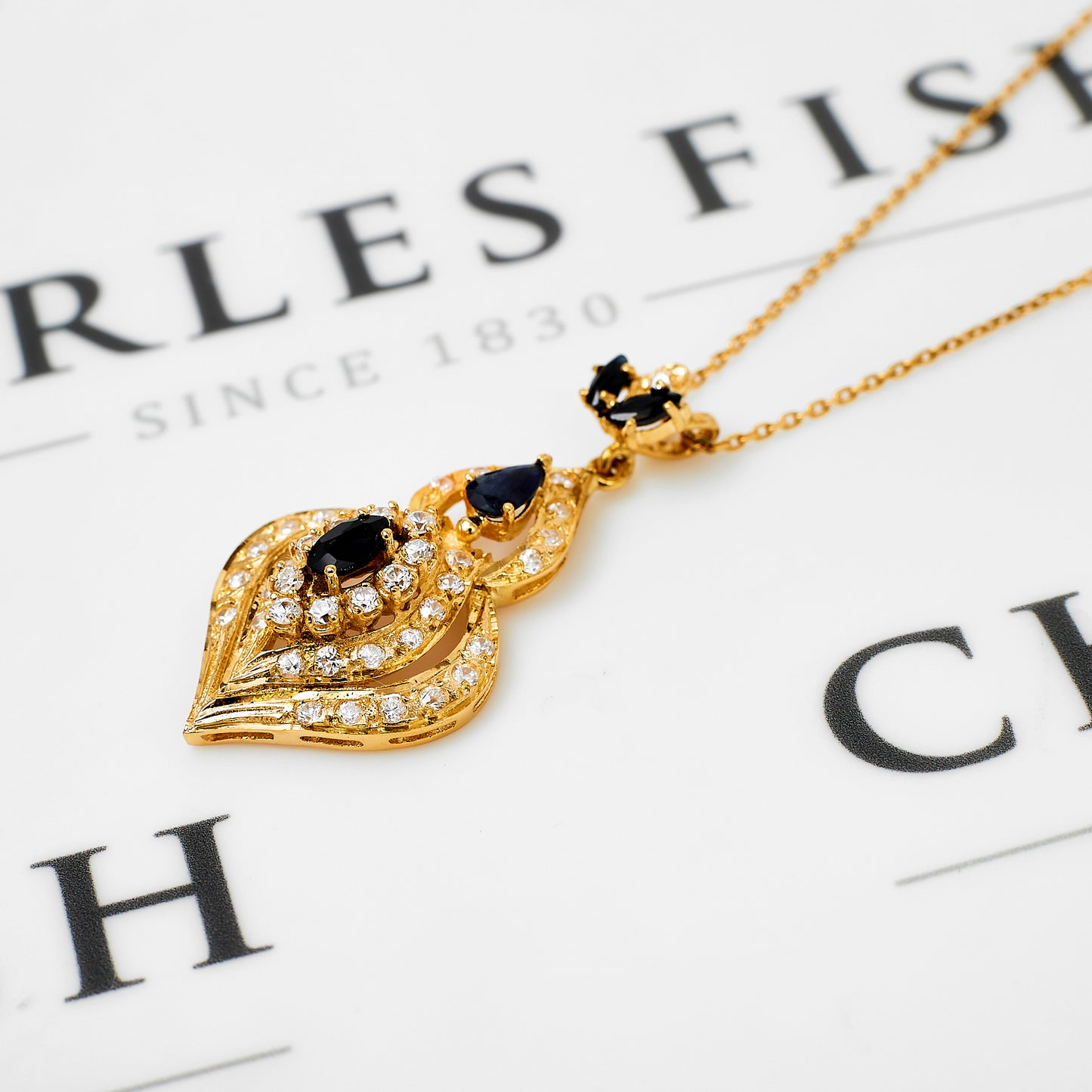 Pre-Owned 18ct Gold Sapphire & CZ Fancy Drop Pendant