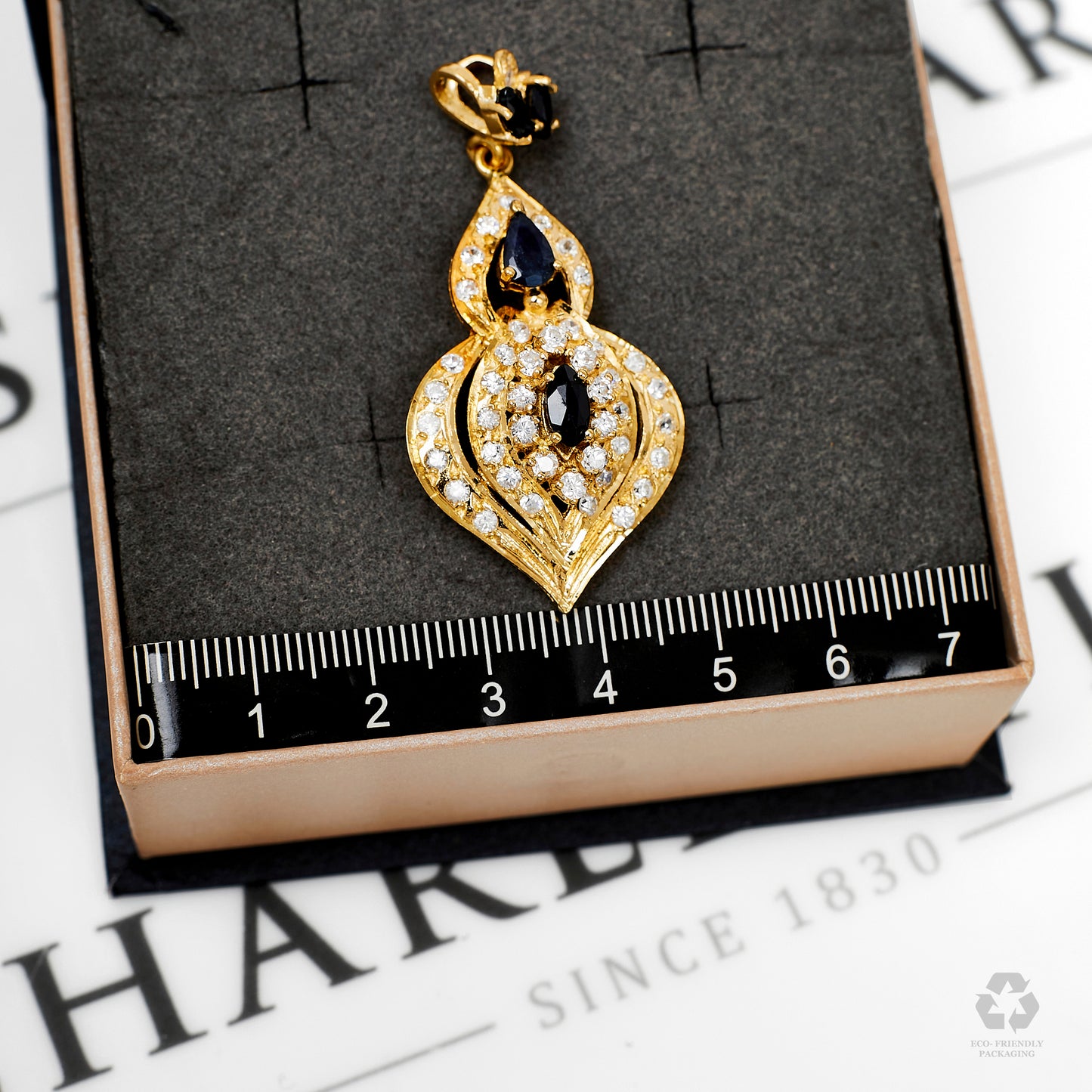 Pre-Owned 18ct Gold Sapphire & CZ Fancy Drop Pendant