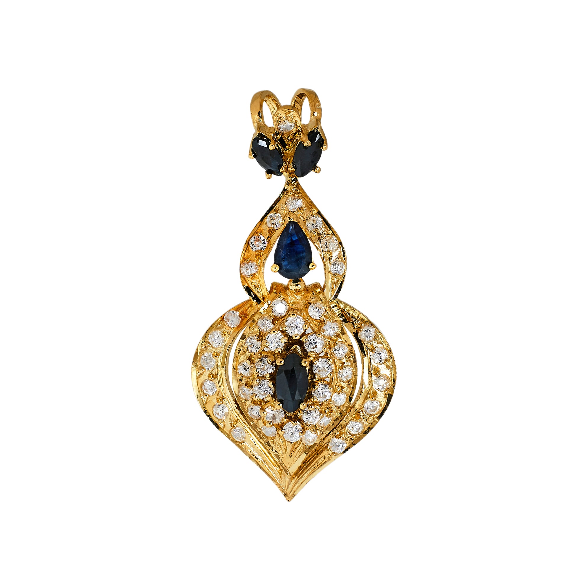 Pre-Owned 18ct Gold Sapphire & CZ Fancy Drop Pendant