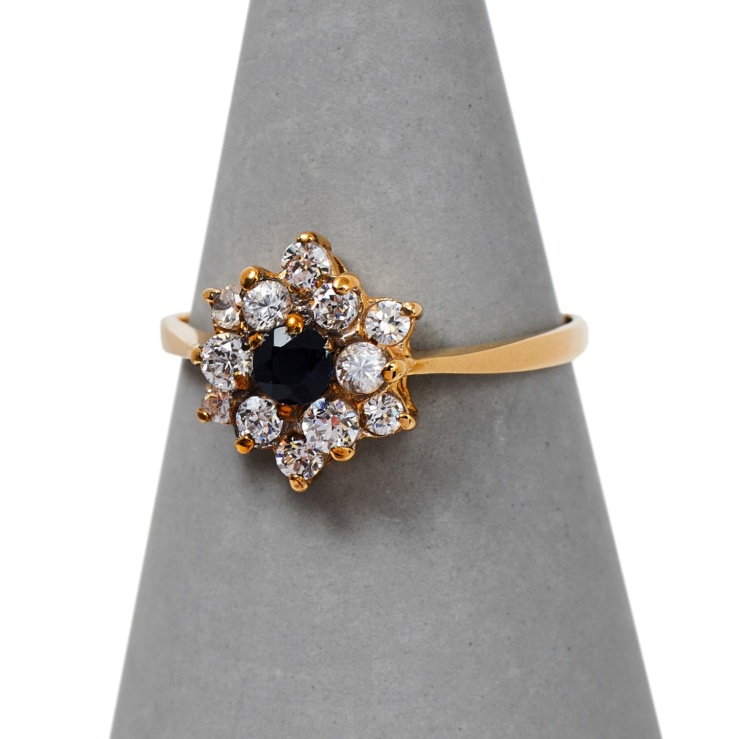 Pre-Owned 9ct Gold Sapphire & CZ Floral Cluster Ring