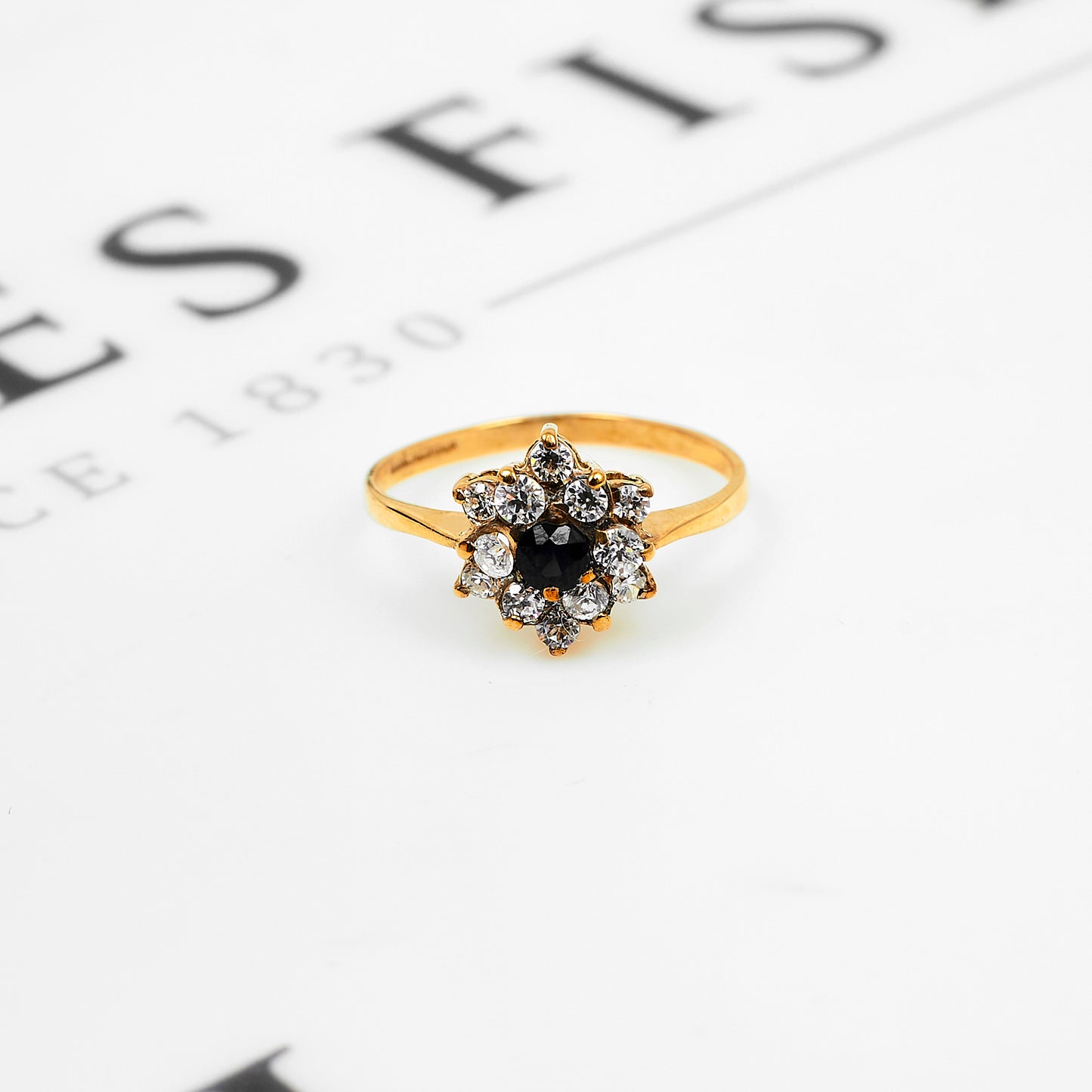 Pre-Owned 9ct Gold Sapphire & CZ Floral Cluster Ring