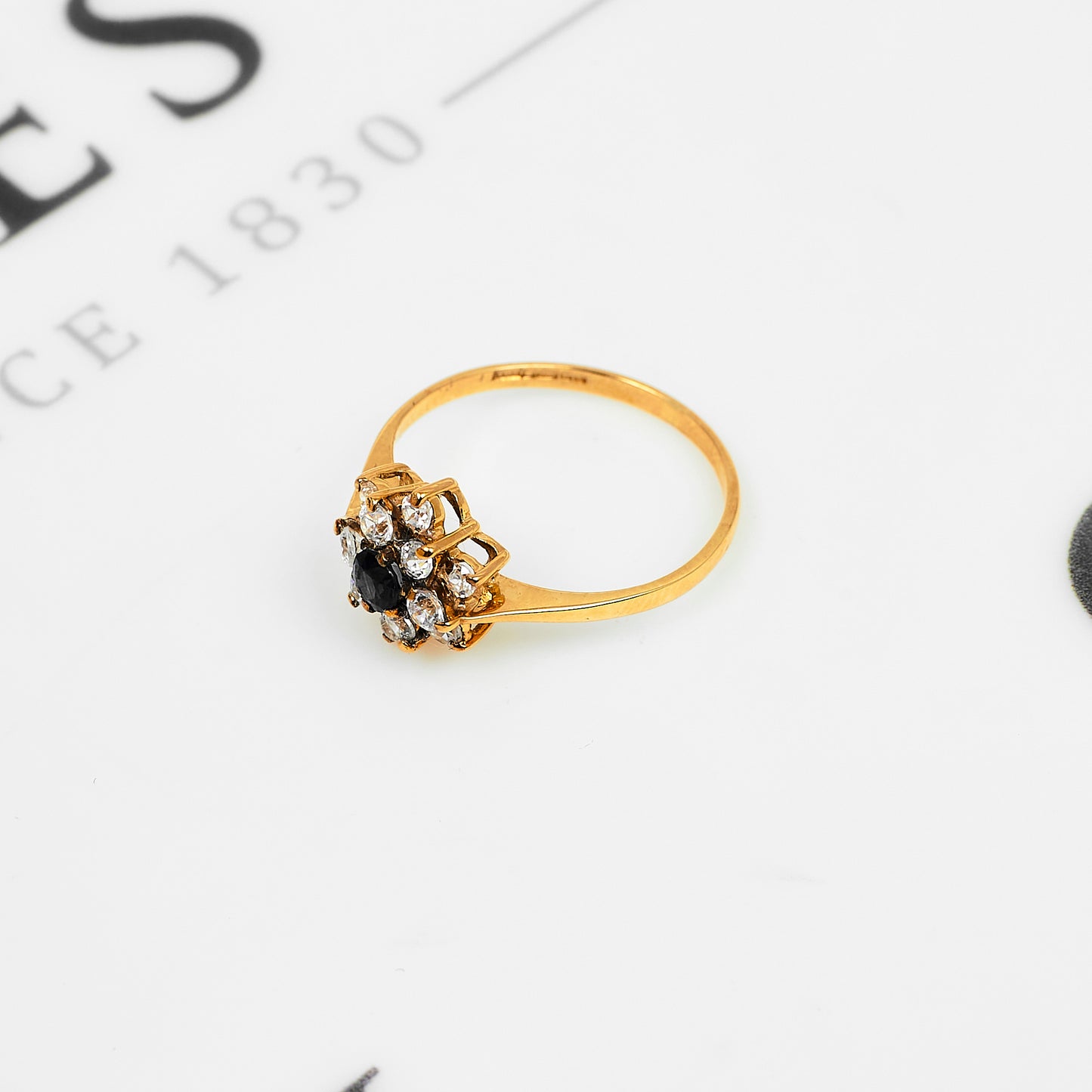 Pre-Owned 9ct Gold Sapphire & CZ Floral Cluster Ring