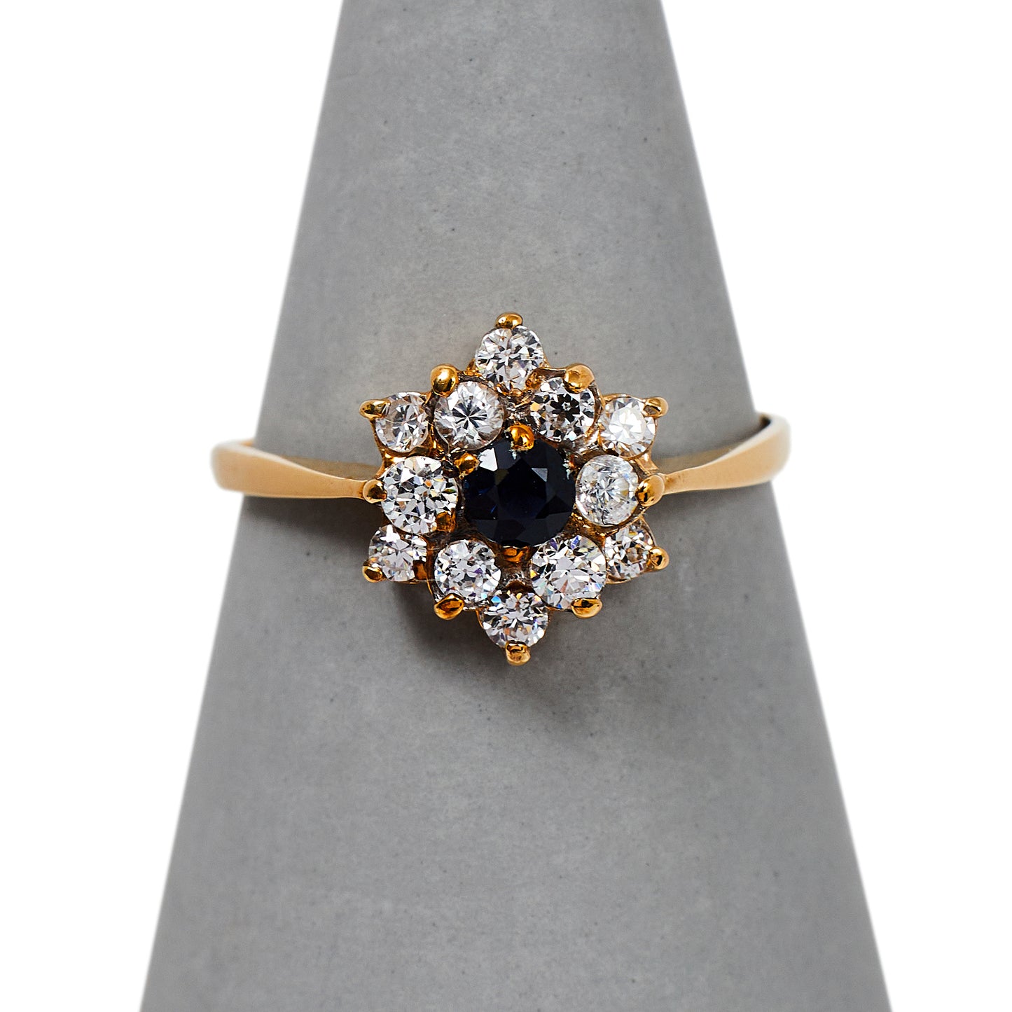 Pre-Owned 9ct Gold Sapphire & CZ Floral Cluster Ring