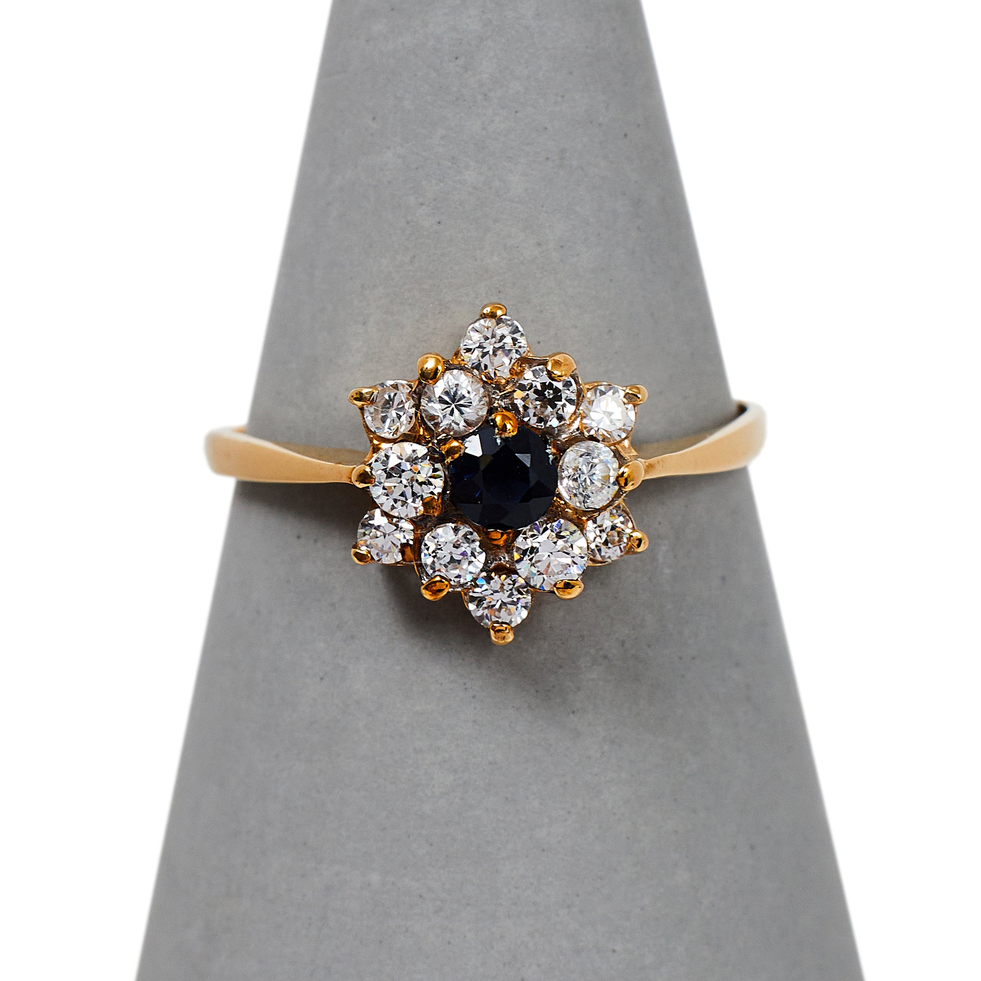 Pre-Owned 9ct Gold Sapphire & CZ Floral Cluster Ring
