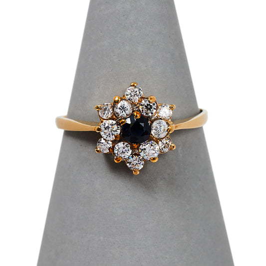 Pre-Owned 9ct Gold Sapphire & CZ Floral Cluster Ring