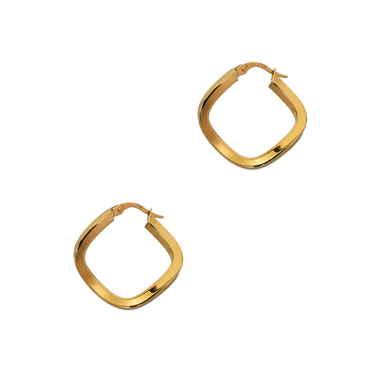 Pre-Owned 9ct Gold Twist Rhombus Shape Creole Hoop Earrings