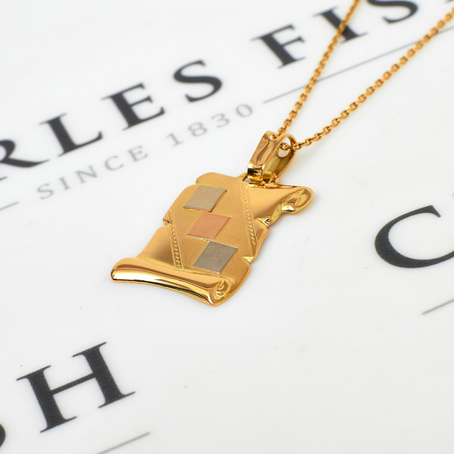 Pre-Owned 18ct Gold Tricolour Scroll Design Pendant