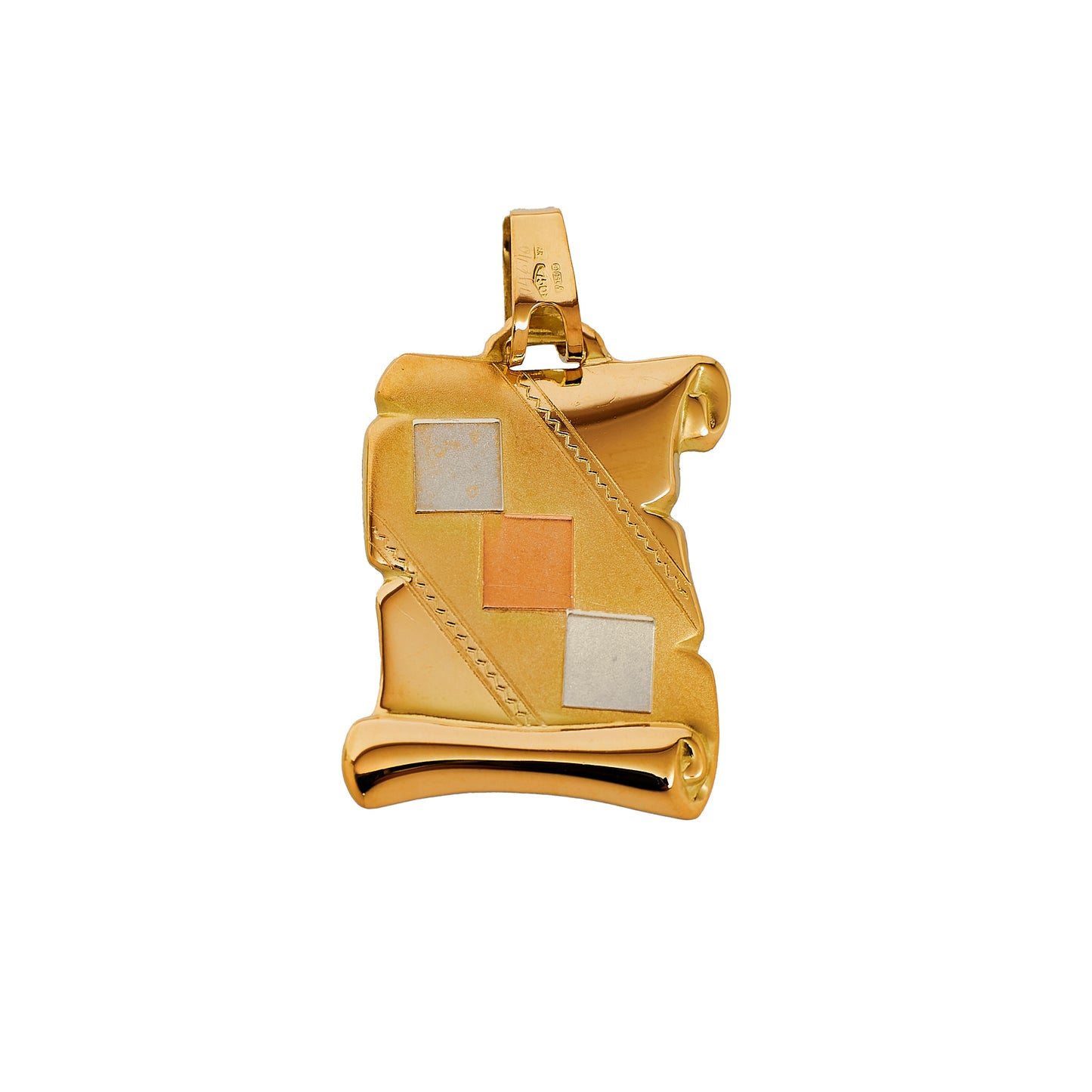 Pre-Owned 18ct Gold Tricolour Scroll Design Pendant