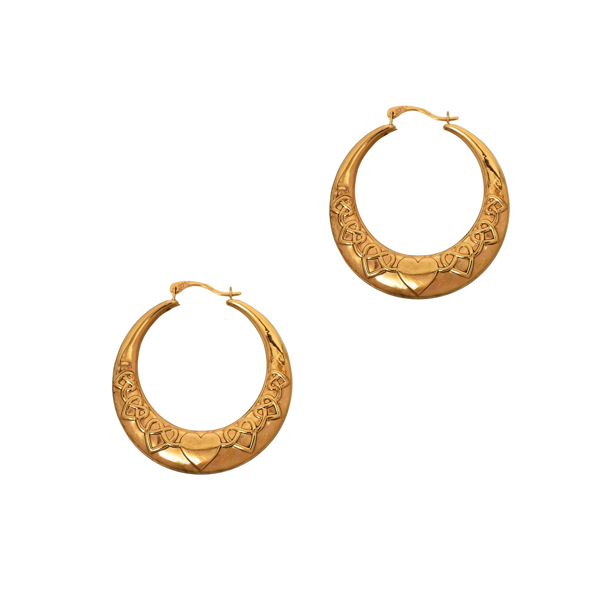 Pre-Owned 9ct Gold Hollow Heart Pattern Creole Hoop Earrings
