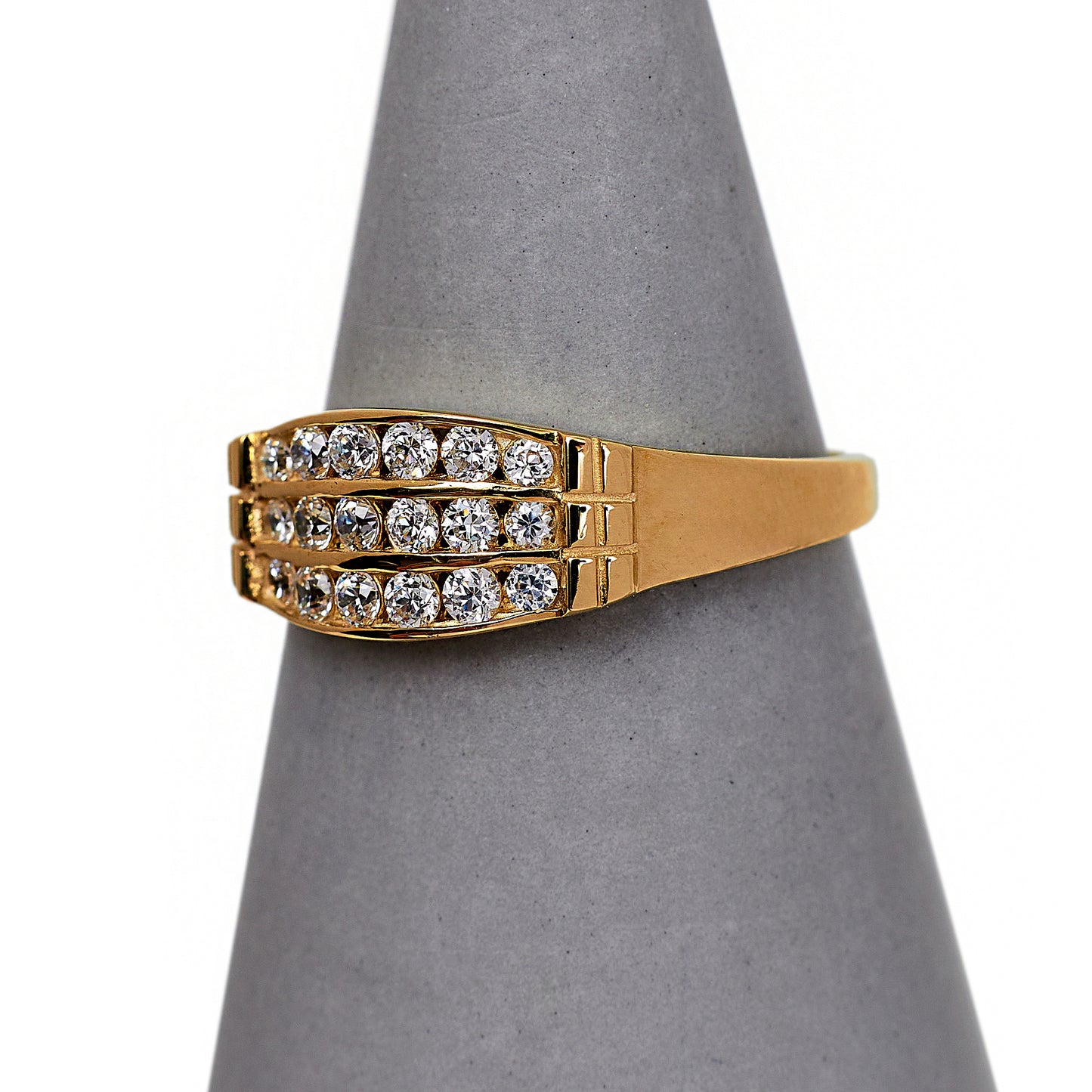 Pre-Owned 9ct Gold 3 Row CZ Dress Ring Size M