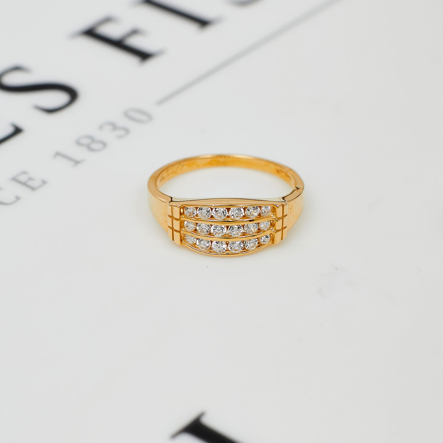Pre-Owned 9ct Gold 3 Row CZ Dress Ring Size M