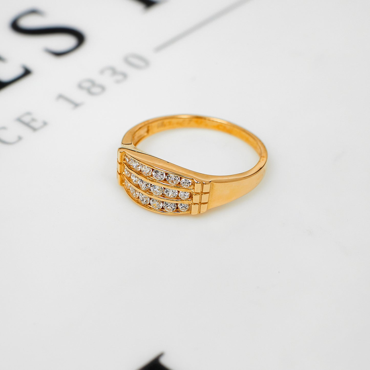 Pre-Owned 9ct Gold 3 Row CZ Dress Ring Size M