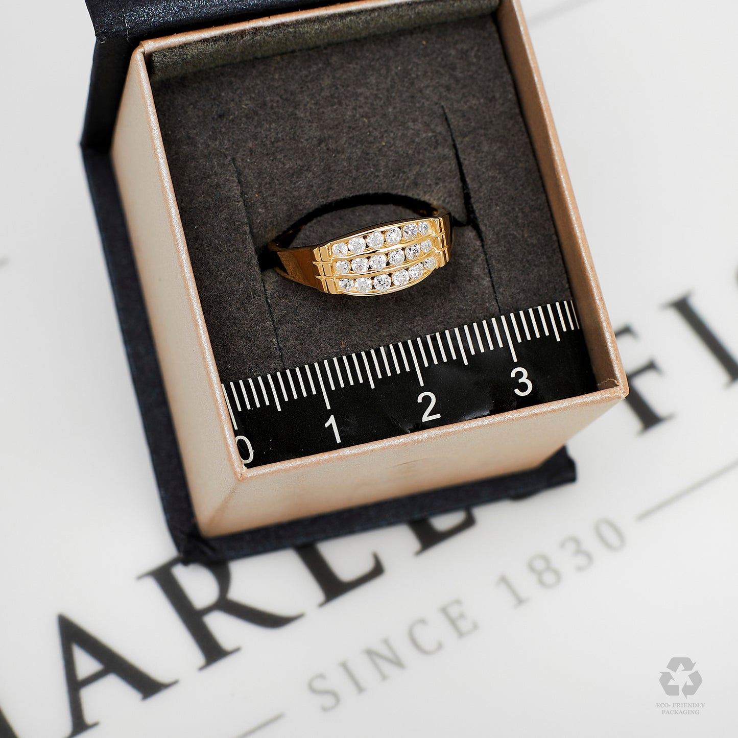 Pre-Owned 9ct Gold 3 Row CZ Dress Ring Size M