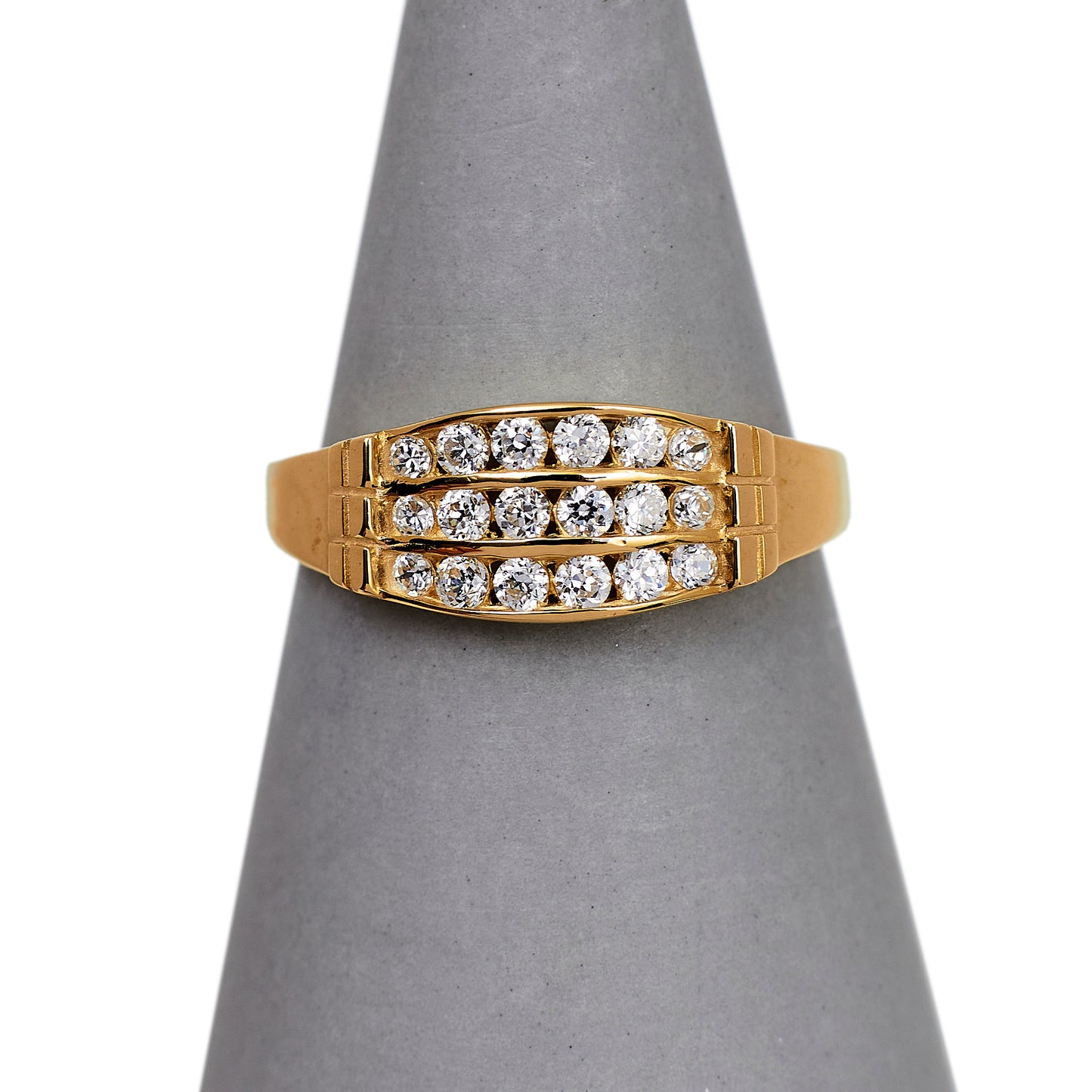 Pre-Owned 9ct Gold 3 Row CZ Dress Ring Size M