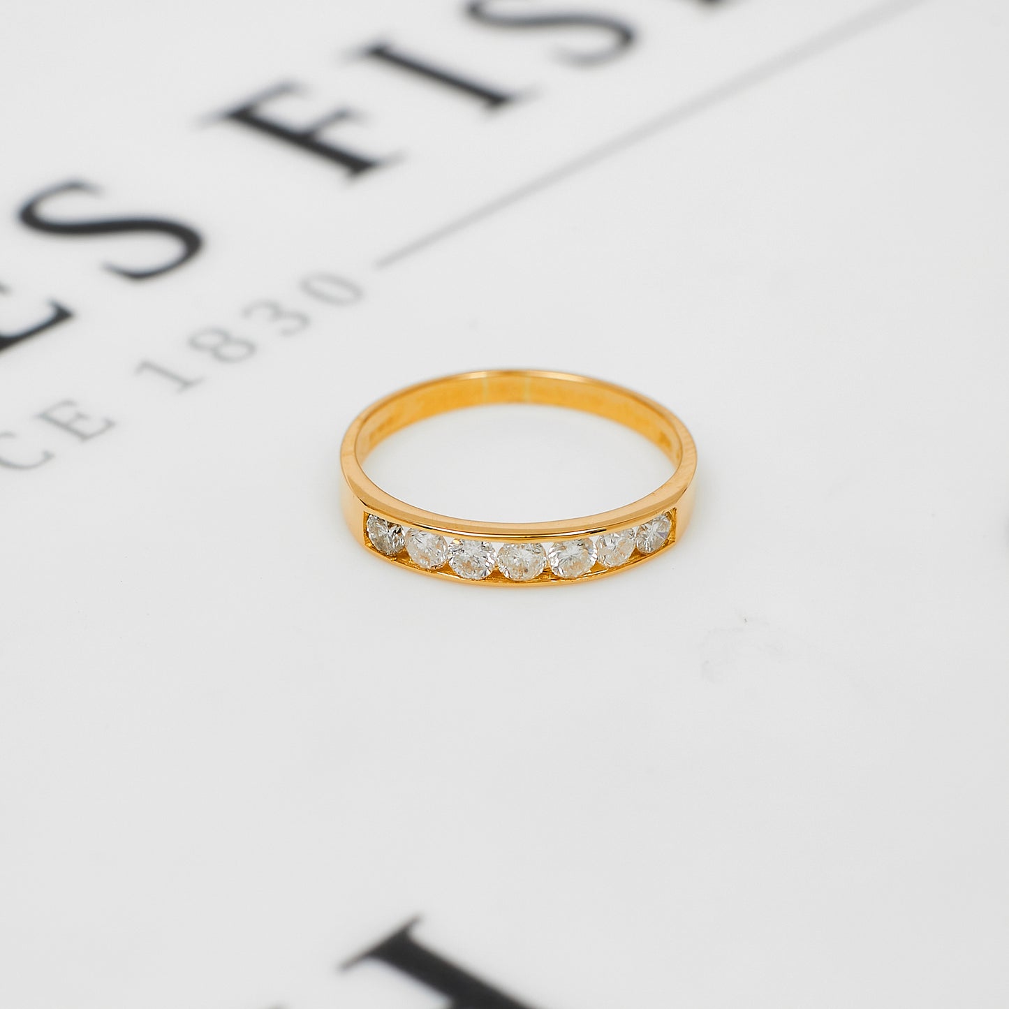 Pre-Owned 18ct Gold 7 Diamond Band Ring Size O