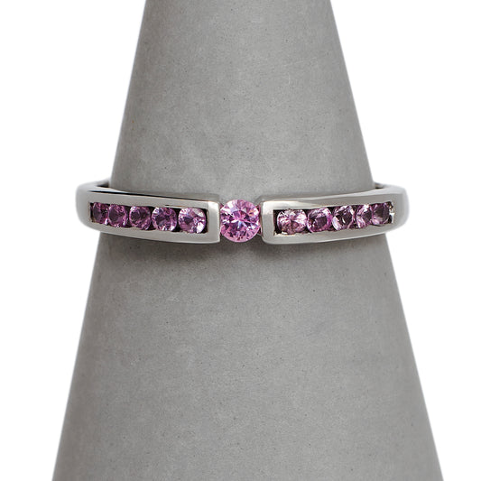 Pre-Owned 9ct White Gold Pink Sapphire Dress Ring Size R