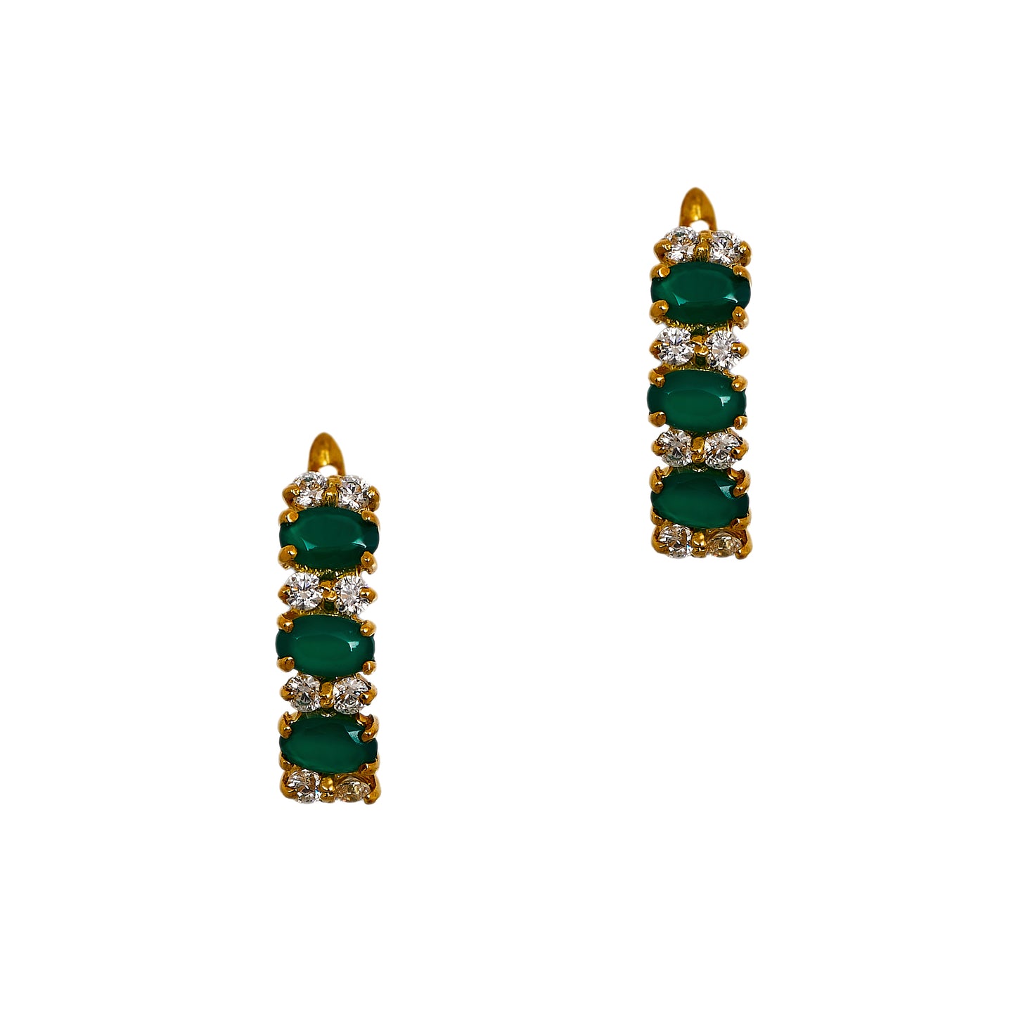 Pre-Owned 18ct Gold Green Agate & CZ Hinged Earrings 