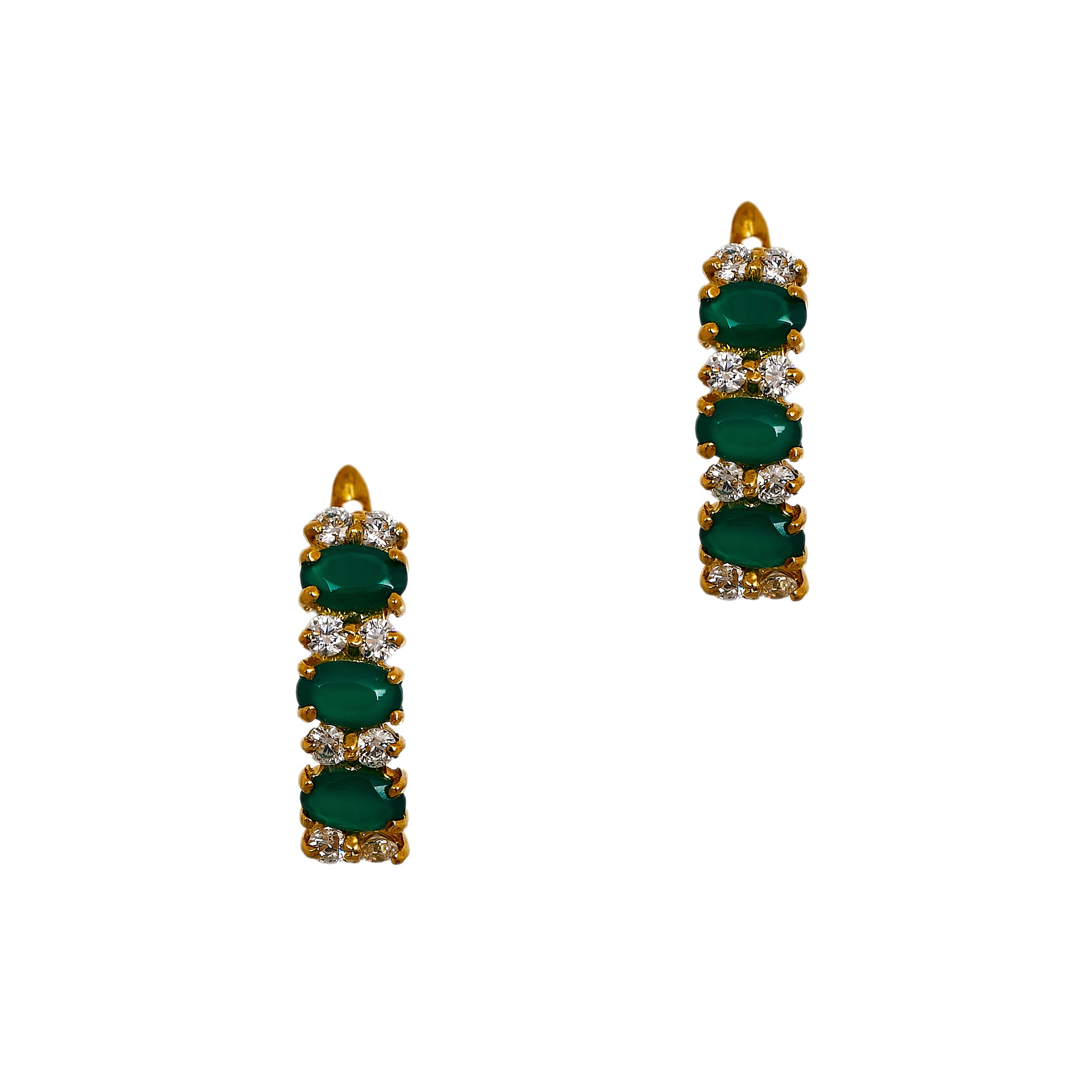 Pre-Owned 18ct Gold Green Agate & CZ Hinged Earrings 