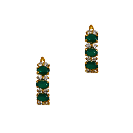 Pre-Owned 18ct Gold Green Agate & CZ Hinged Earrings 