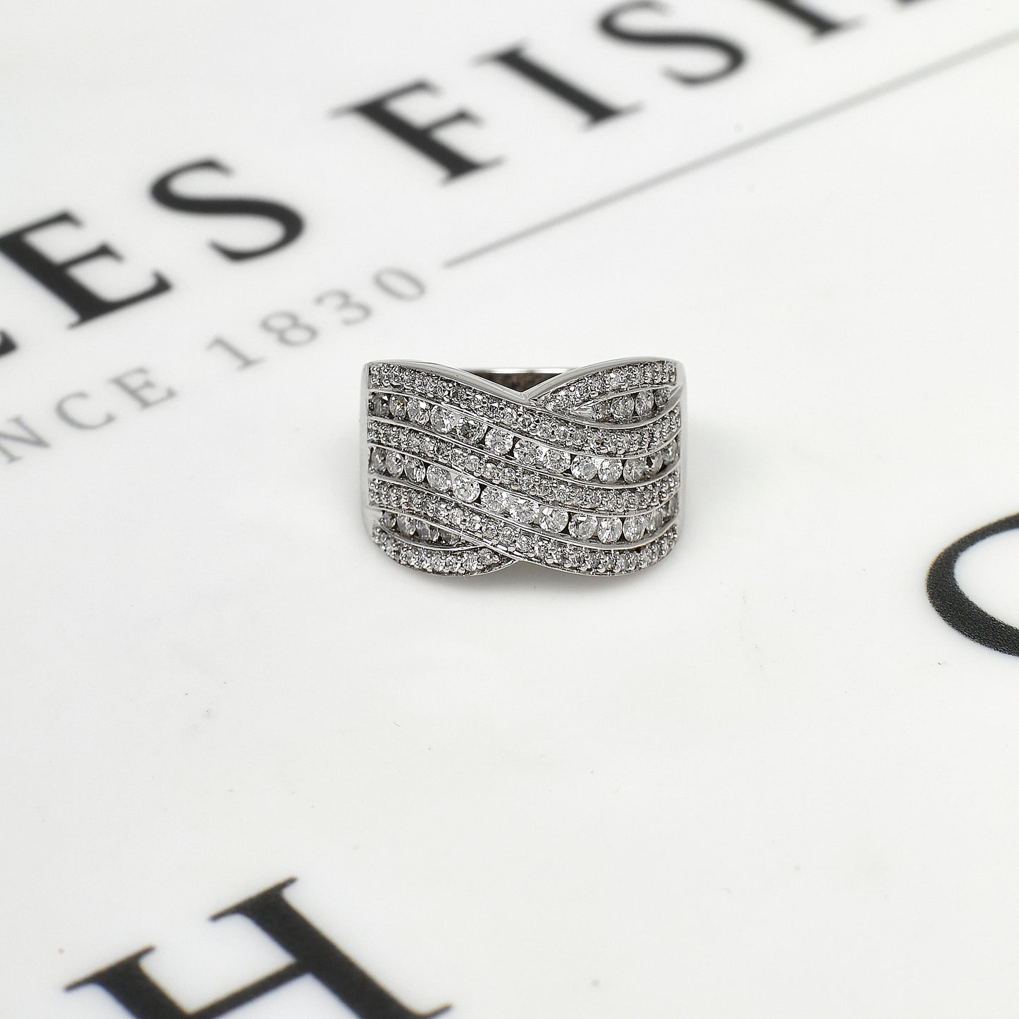 Pre-Owned 18ct White Gold & Diamond Crossover Ring Size L