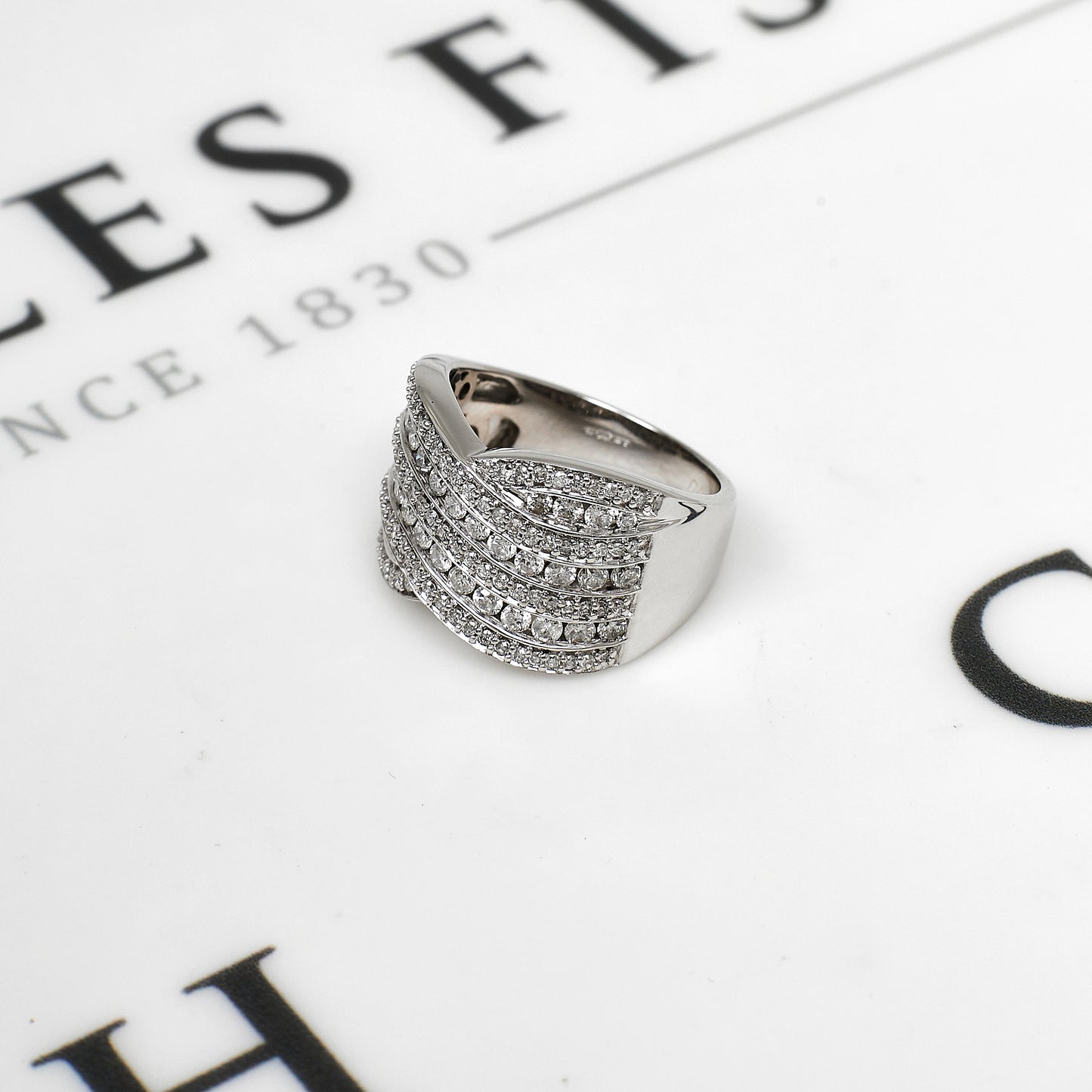 Pre-Owned 18ct White Gold & Diamond Crossover Ring Size L
