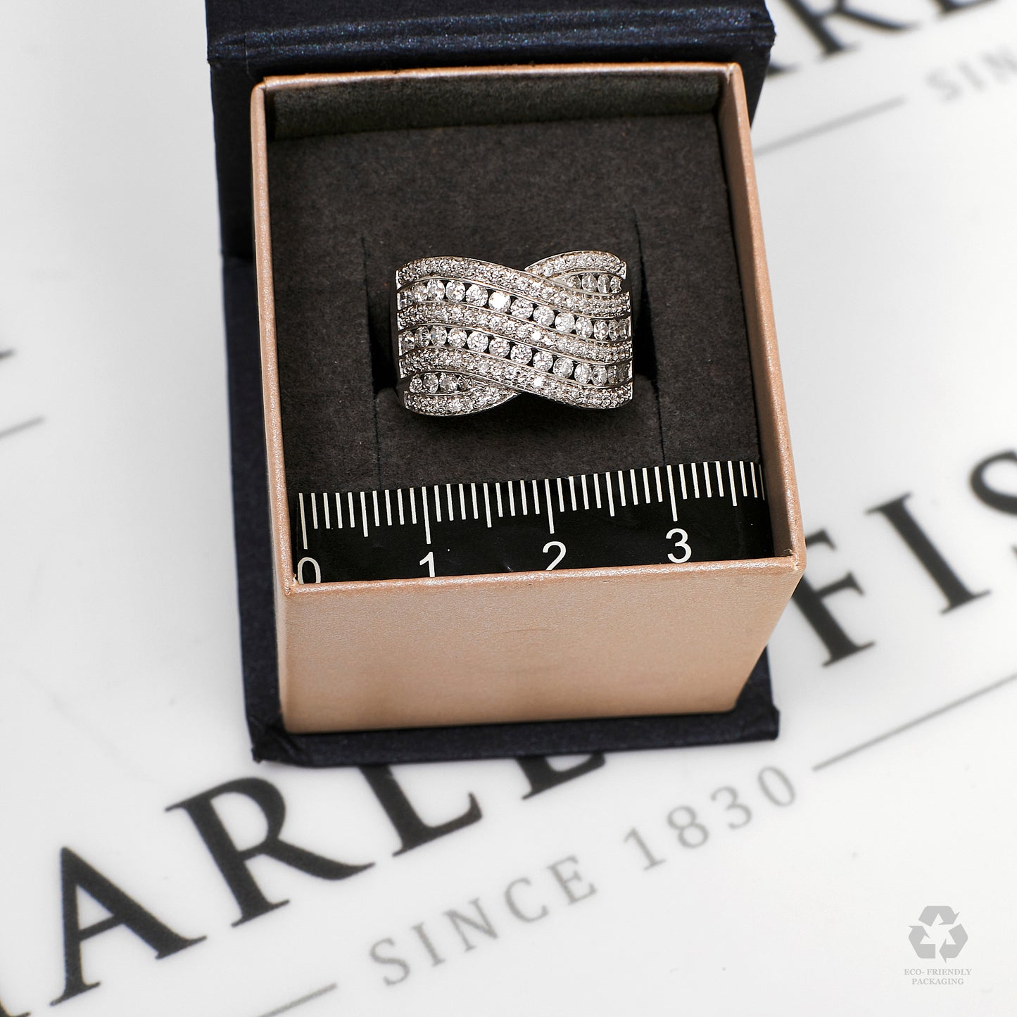 Pre-Owned 18ct White Gold & Diamond Crossover Ring Size L