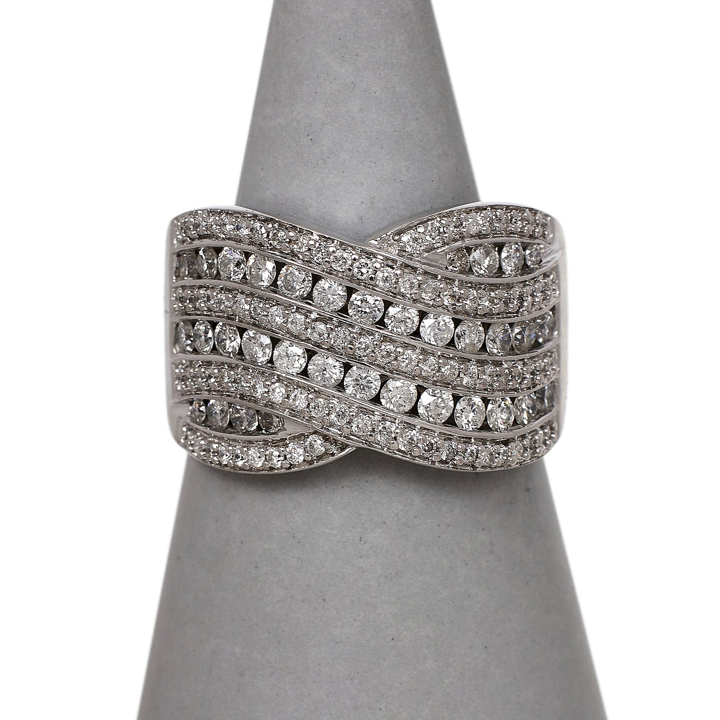 Pre-Owned 18ct White Gold & Diamond Crossover Ring Size L