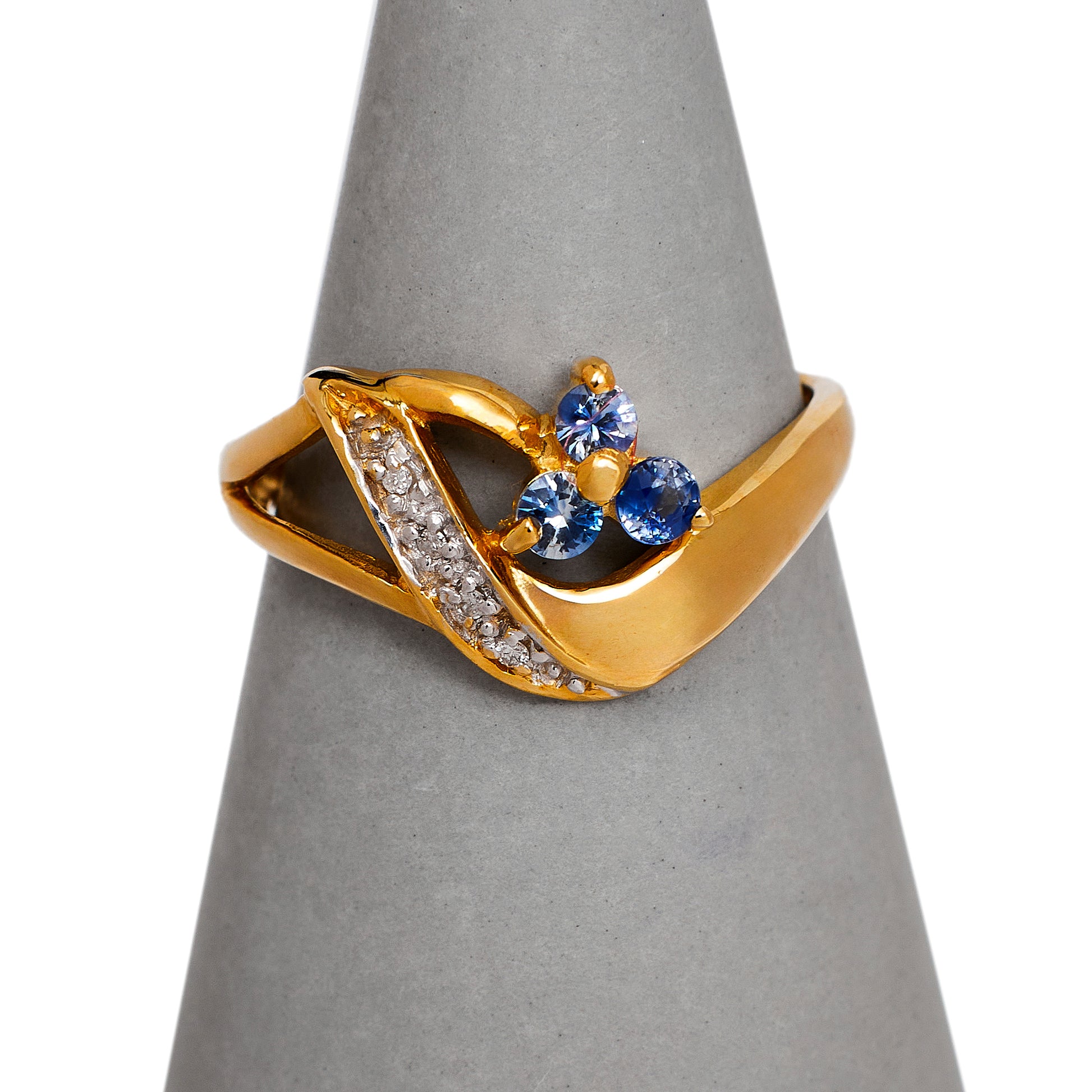 Pre-Owned 14ct Gold Flower Sapphire & Diamond Ring Size N