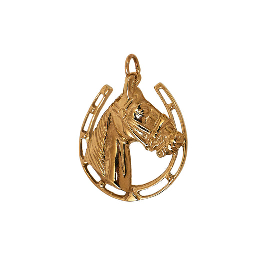 Pre-Owned 9ct Gold Horse Head & Horseshoe Pendant