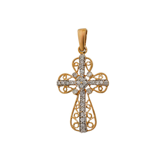 Pre-Owned 9ct Gold Diamond Set Filigree Cross Pendant