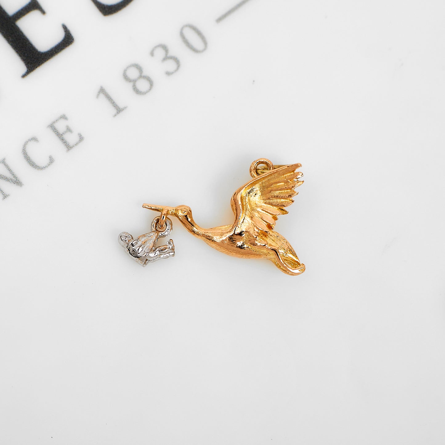 Pre-Owned 9ct Gold 2 Tone Stork & Baby Charm